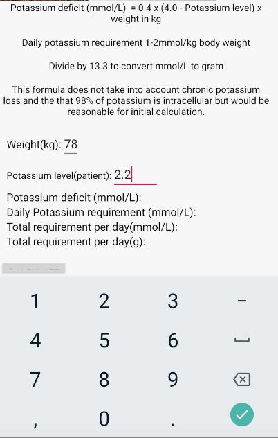 ดาวน์โหลด Hypokalemia potassium replacement calculator APK สำหรับ Android