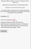 Hypokalemia potassium replacement calculator capture d'écran 2