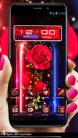 3D Red Rose Glitter Hood Launcher Theme Affiche