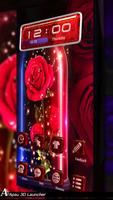 3D Red Rose Glitter Hood Launcher Theme capture d'écran 2