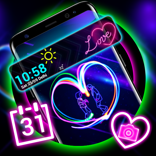 Neon Heart Launcher Theme