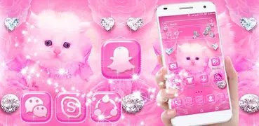 Cute Pink Cat Launcher Theme