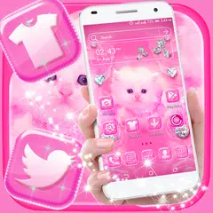 Cute Pink Cat Launcher Theme APK 下載