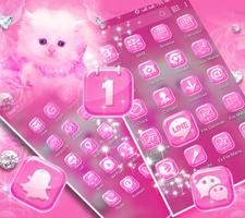 Cute Pink Cat Launcher Theme Affiche