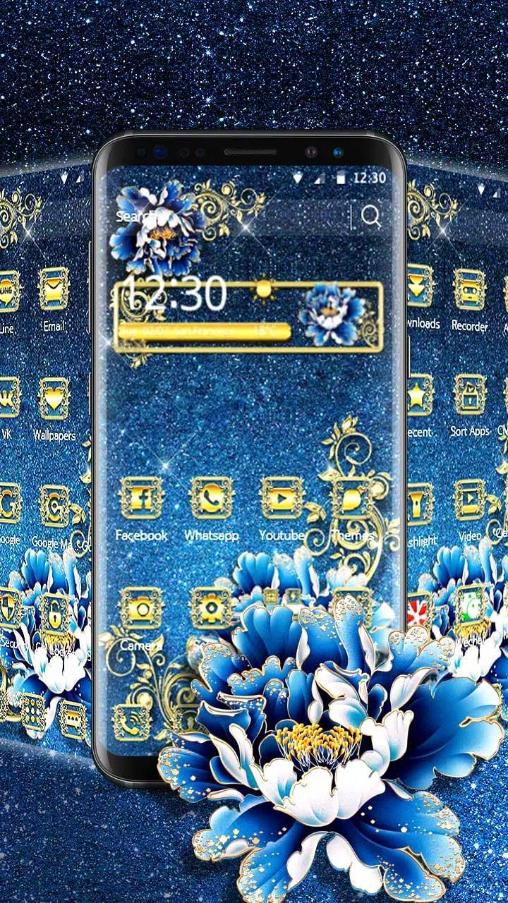 Android向けのラグジュアリーブルーゴールデンローズテーマクールキラキラブルーダイヤモンドの壁紙 Apkをダウンロードしましょう