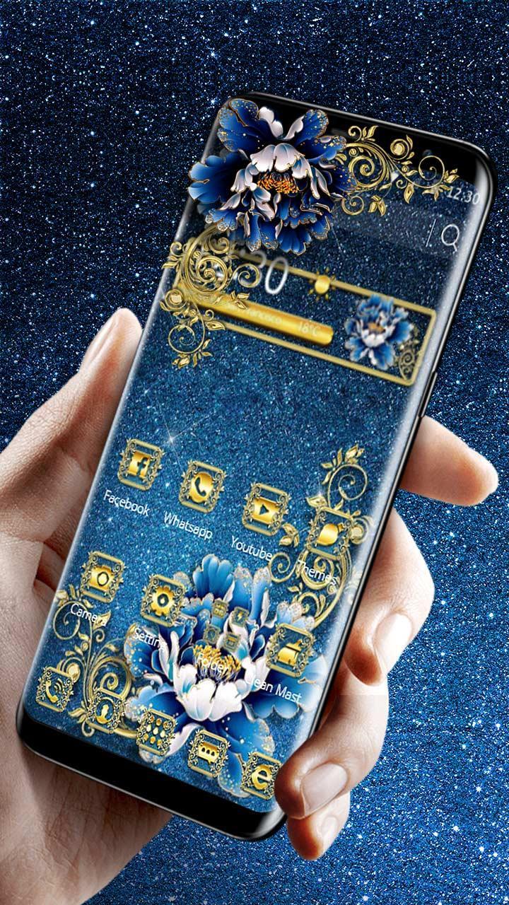 Android 用の ラグジュアリーブルーゴールデンローズテーマクールキラキラブルーダイヤモンドの壁紙 Apk をダウンロード