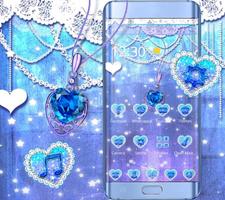 Collier de diamant bleu mousseux amour thème Affiche