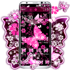 Pink Black Butterfly Theme أيقونة