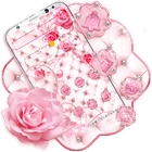 ロマンチックなピンクのダイヤモンドのバラのテーマ クールな光沢のあるバラの女の子のラインの壁紙 アイコン
