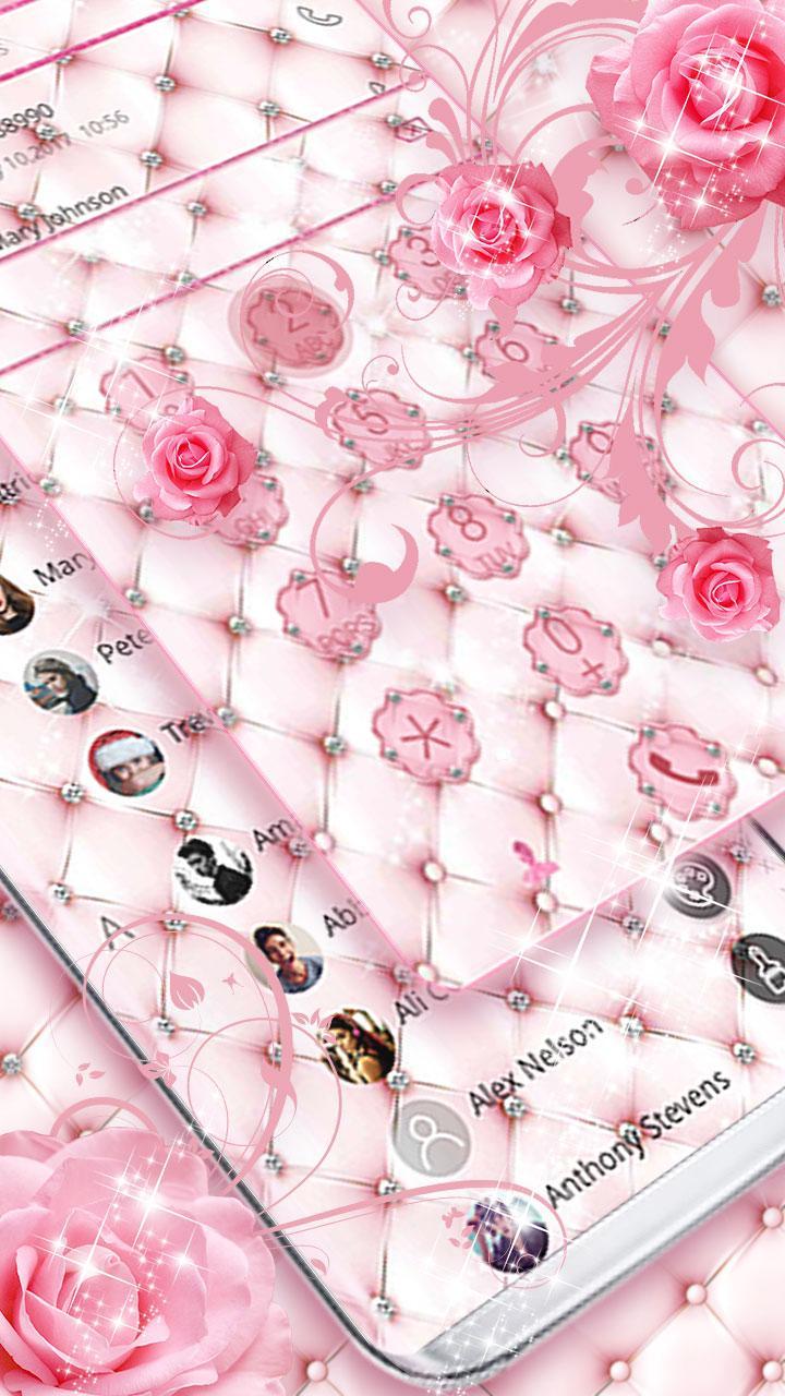 Android 用の ロマンチックなピンクのダイヤモンドのバラのテーマ クールな光沢のあるバラの女の子のラインの壁紙 Apk をダウンロード