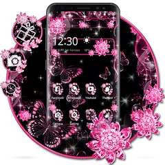 Pink Black Flowers Theme APK download