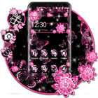 Pink Black Flowers Theme ไอคอน