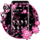Pink Black Flowers Theme أيقونة