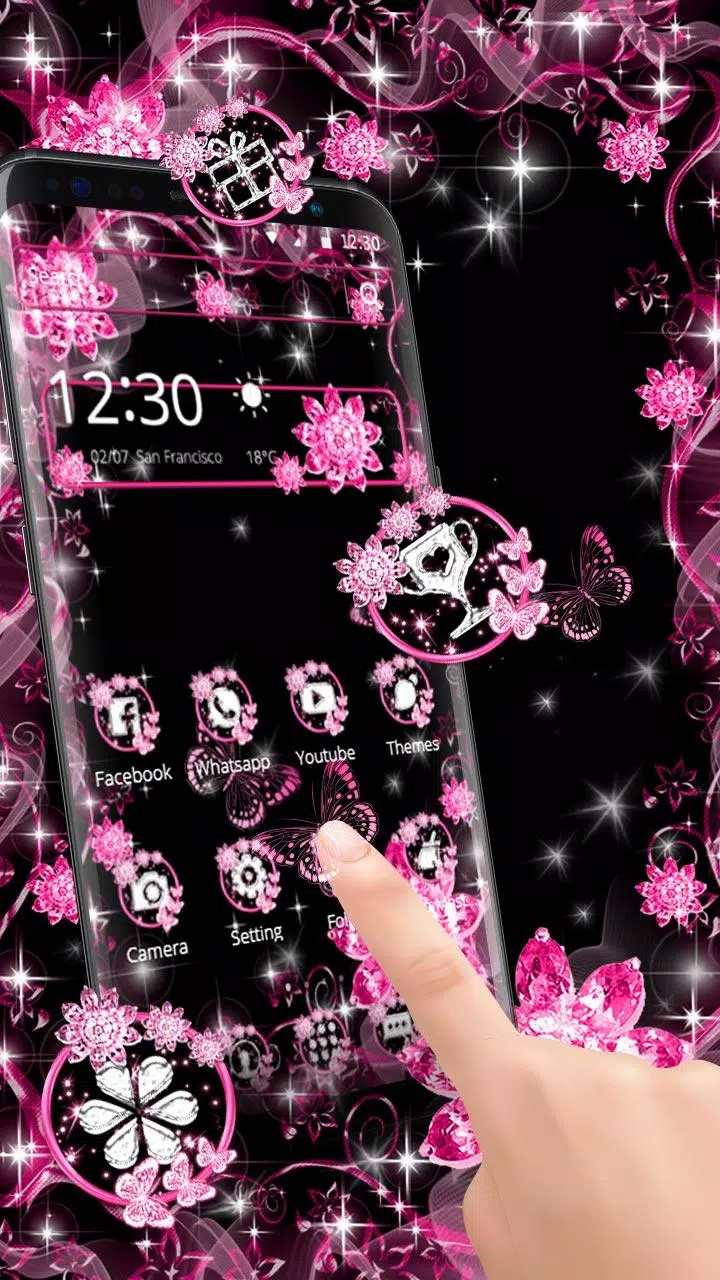 Android向けの豪華な紫色の黒の花のテーマ シャイニーピンクダイヤモンドの壁紙 Apkをダウンロードしましょう