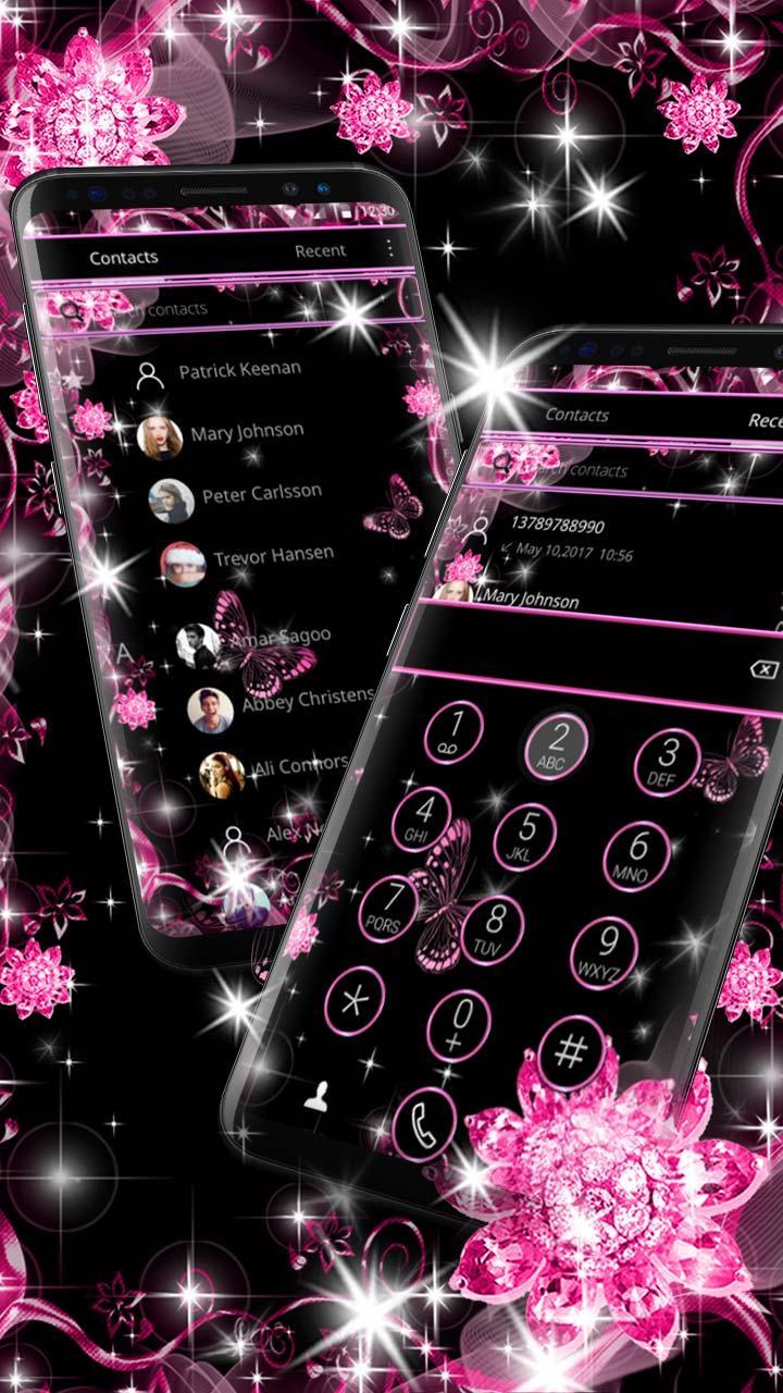 Android 用の 豪華な紫色の黒の花のテーマ シャイニーピンクダイヤモンドの壁紙 Apk をダウンロード