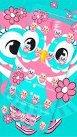 可爱的卡通涂鸦猫头鹰主题 蒂芙尼蓝粉色猫头鹰宝宝壁纸 截圖 3