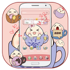 Pink tea cup cute steamed bun Desktop Theme ikona