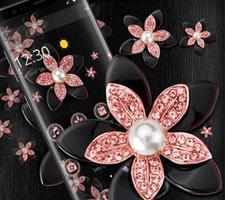 Pink Gold Flower Black Luxury Theme الملصق