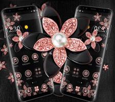 Pink Gold Flower Black Luxury Theme تصوير الشاشة 2