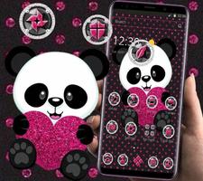 Cute Cartoon Pink Heart Panda Theme ポスター