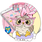 Pink Cartoon Moon Owl Theme icono