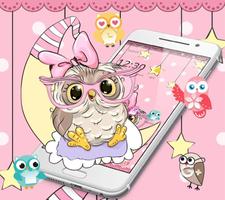 Pink Cartoon Moon Owl Theme Poster