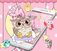 Pink Cartoon Moon Owl Theme 海报