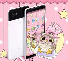 Pink Cartoon Moon Owl Theme 截图 1
