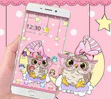 Pink Cartoon Moon Owl Theme تصوير الشاشة 2