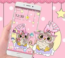 Pink Cartoon Moon Owl Theme 截图 2