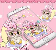 Pink Cartoon Moon Owl Theme تصوير الشاشة 3