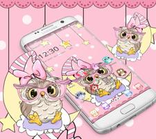 Pink Cartoon Moon Owl Theme 截图 3