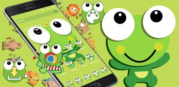 Ojos grandes de dibujos animados verde rana