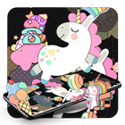 Black Cartoon Cute Unicorn Theme آئیکن