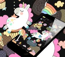 Black Cartoon Cute Unicorn Theme ảnh chụp màn hình 1