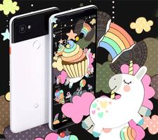 Black Cartoon Cute Unicorn Theme ảnh chụp màn hình 2