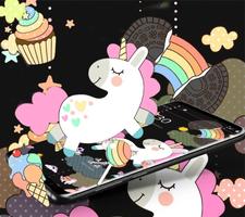 Black Cartoon Cute Unicorn Theme ảnh chụp màn hình 3