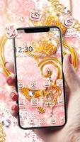 Pink Glitter Gold Heart Luxury Theme ポスター