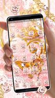 Pink Glitter Gold Heart Luxury Theme تصوير الشاشة 1