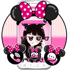 Pink Minnie girl bow Theme icône