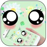 Green Cute Big Cartoon Eyes Theme icône