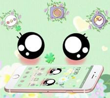 Green Cute Big Cartoon Eyes Theme captura de pantalla 2
