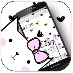 Скачать Cute Heart Spot Bow Kitty Theme APK