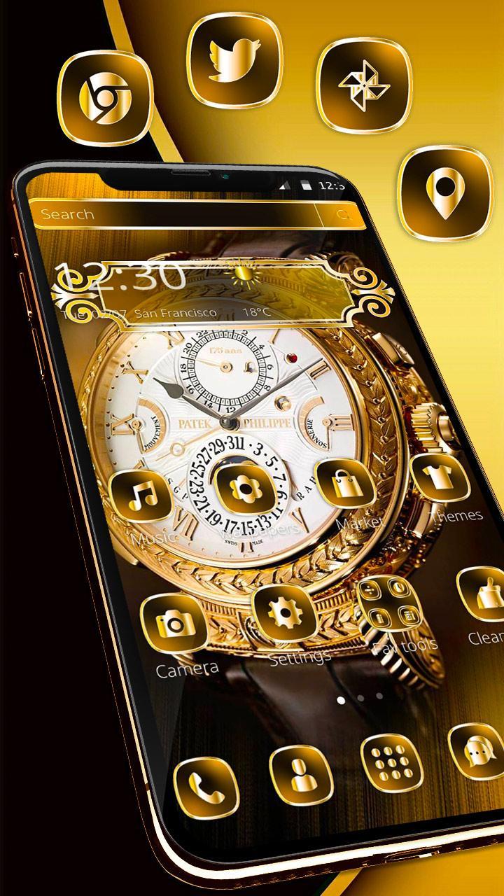 Бесконечное золото на андроид. Шикарные темы для телефона. Шикарные темы для телефона золото. Золотые часы Android. Тема Голд для андроид.