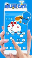 Kawaii Blue Cute Cat Cartoon Wallpaper Theme Affiche