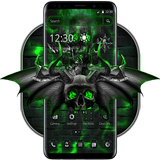 Neon Green Metal Skull Launcher Theme icône