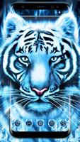 Blue White Flaming Cool Tiger Theme постер