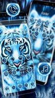 Blue White Flaming Cool Tiger Theme ảnh chụp màn hình 2