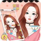 Cartoon Beautiful Girl Lovely Theme icône