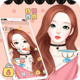 Cartoon Beautiful Girl Lovely Theme أيقونة